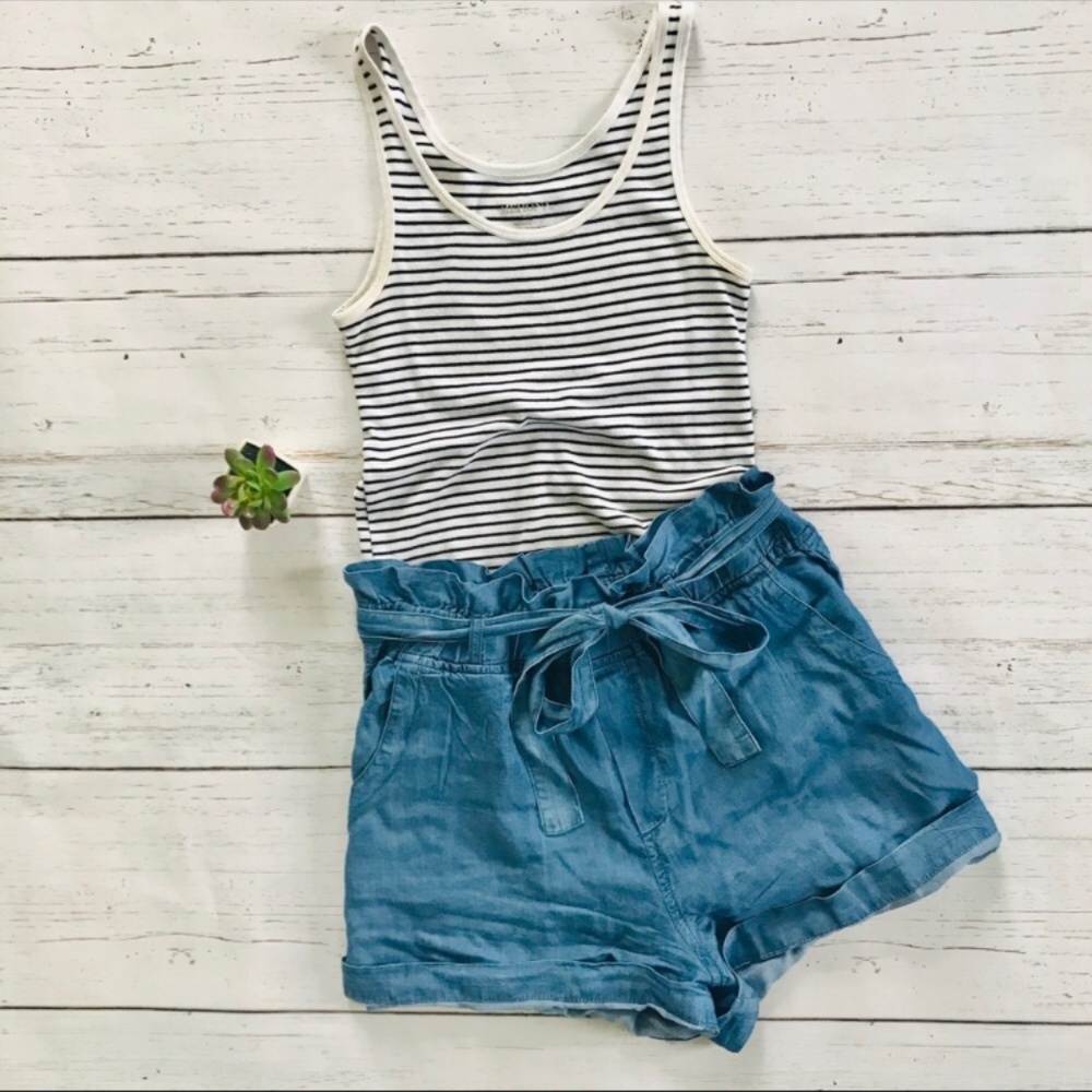 Fitted Black and White Striped Tank